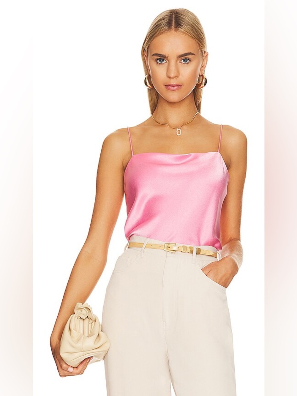 Alice + Olivia Harmon Slip Tank Pink Satin | Chic Date Night Going out Top - Picture 7 of 13